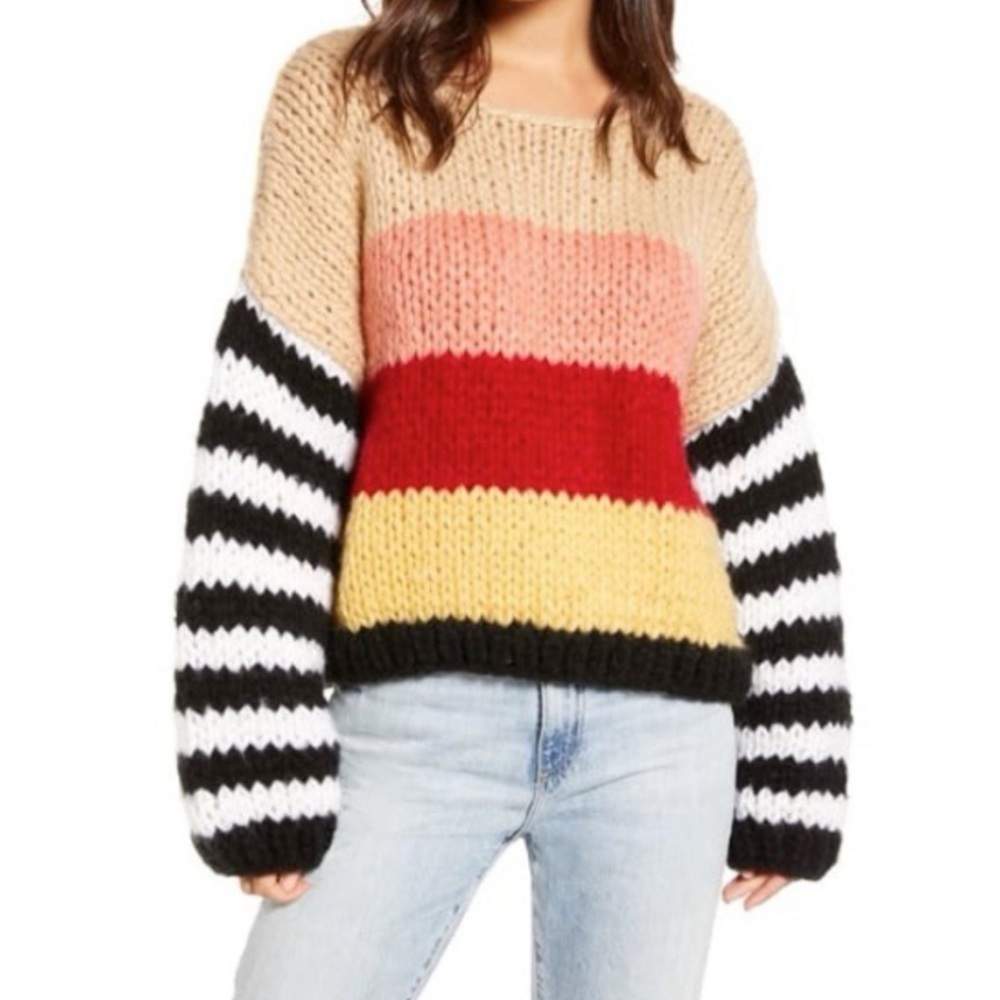 Blank NYC Sweetheart Sweater Chunky Knit Striped Cropped Oversized Size Small